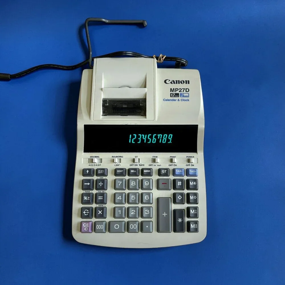 Vintage Calculator Canon MP27D Clock & Calendar 12 Digit 2 Color Printing TESTED
